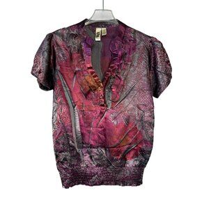 L8ter Womens Size 1x Ruffle V-Neck Short Sleeve Banded Waist Blouse